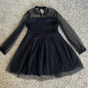 SOLY HUX Girl's Mesh Long Sleeve Mock Neck High Waist Flared A Line Dress